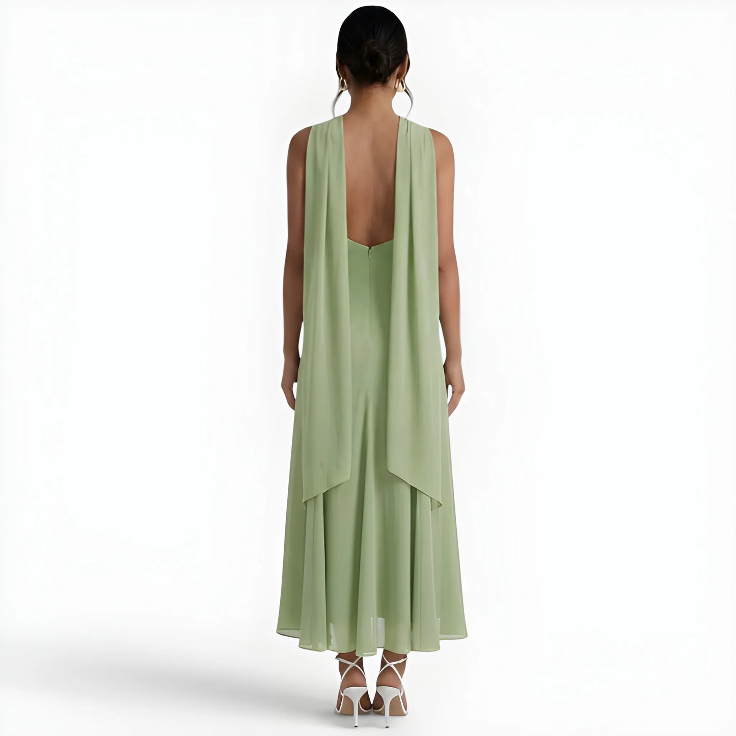 Vestido de invitada de boda midi elegante casual con cuello halter