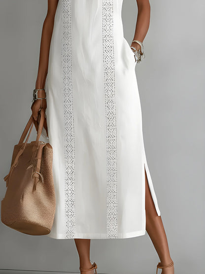 Vestido de verano midi elegante casual con cuello mao