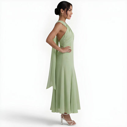 Vestido de invitada de boda midi elegante casual con cuello halter