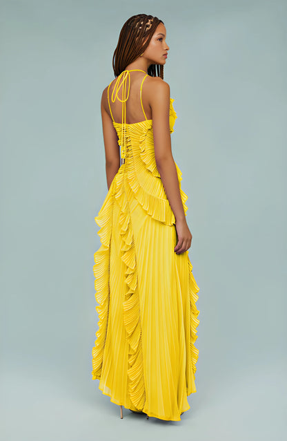 Vestido Invitada Boda Maxi Elegante con Cuello Halter y Plisado