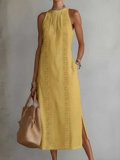 Vestido de verano midi elegante casual con cuello mao