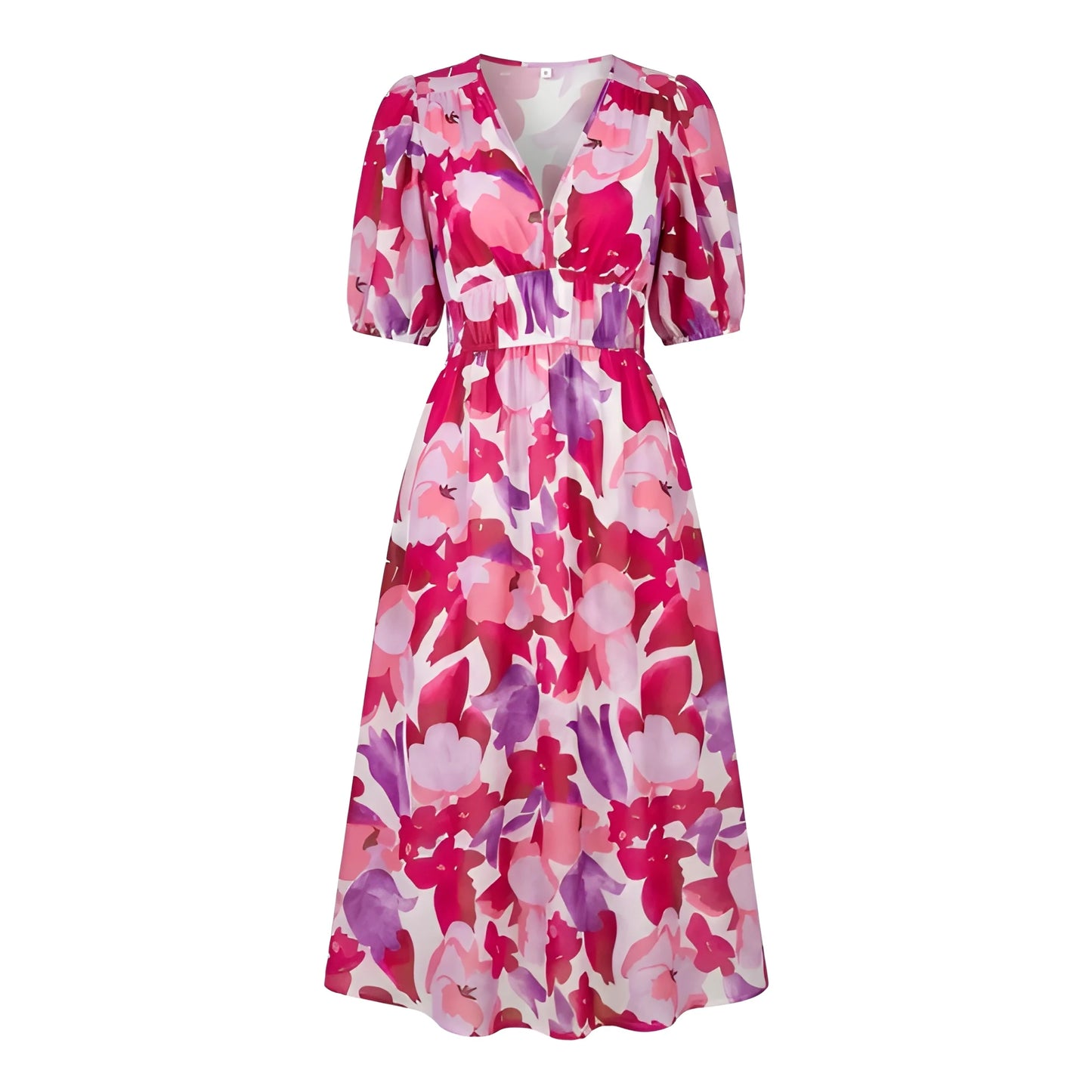 Vestido de Verano Midi Casual Elegante con Cintura Fruncida