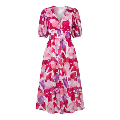Vestido de Verano Midi Casual Elegante con Cintura Fruncida