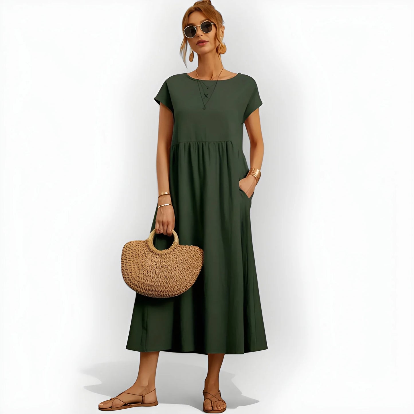 Vestido de Verano Midi Casual Cómodo con Bolsillos