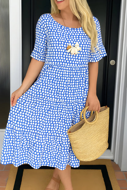 Vestido de verano midi elegante casual con cuello redondo