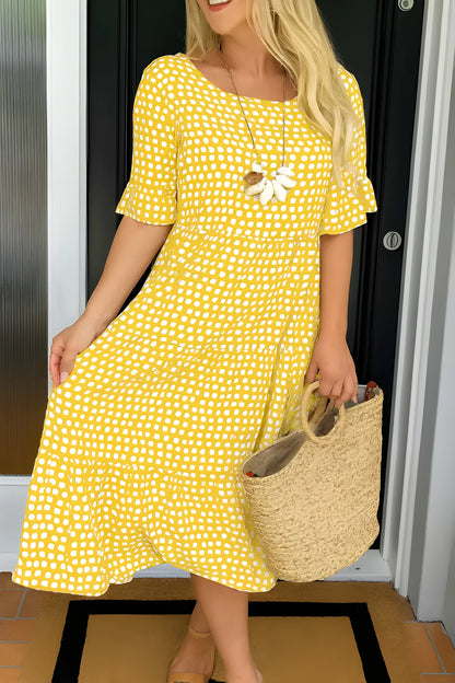 Vestido de verano midi elegante casual con cuello redondo