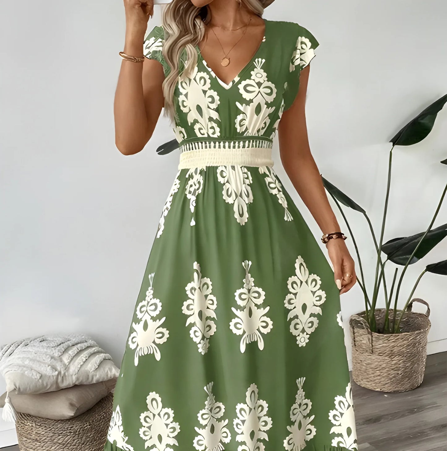 Vestido de verano largo elegante casual con escote en V