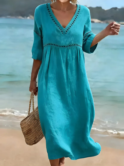 Vestido de Verano Midi Boho Casual con Escote en V