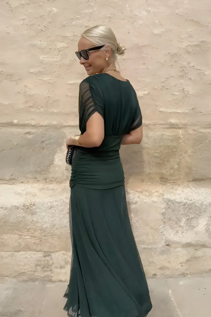 Vestido de invitada de boda largo elegante casual con hombros descubiertos