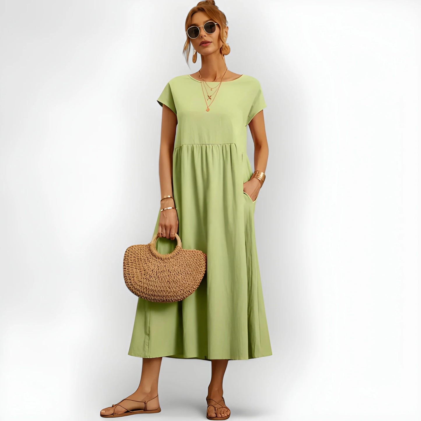 Vestido de Verano Midi Casual Cómodo con Bolsillos
