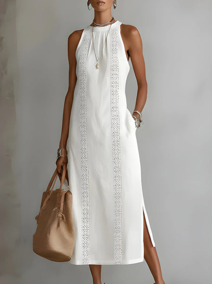 Vestido de verano midi elegante casual con cuello mao