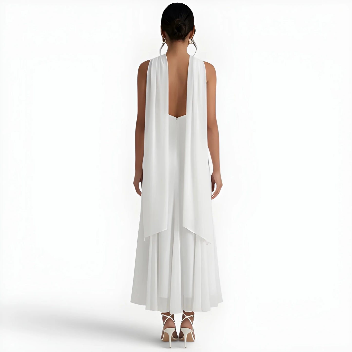 Vestido de invitada de boda midi elegante casual con cuello halter