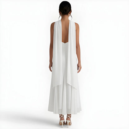 Vestido de invitada de boda midi elegante casual con cuello halter