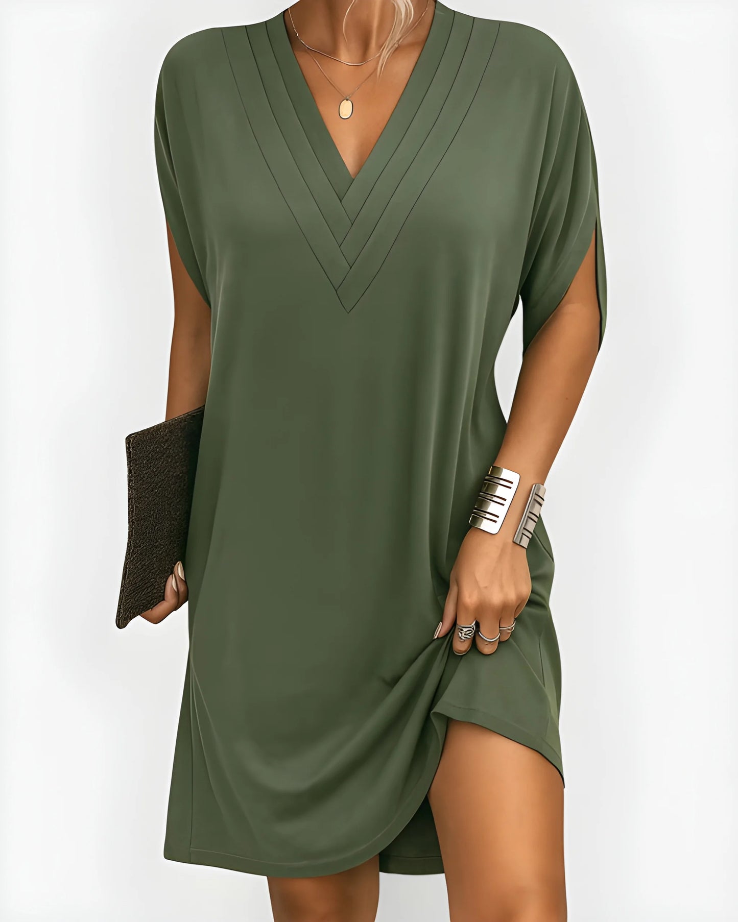 Vestido corto midi de verano casual con escote en V