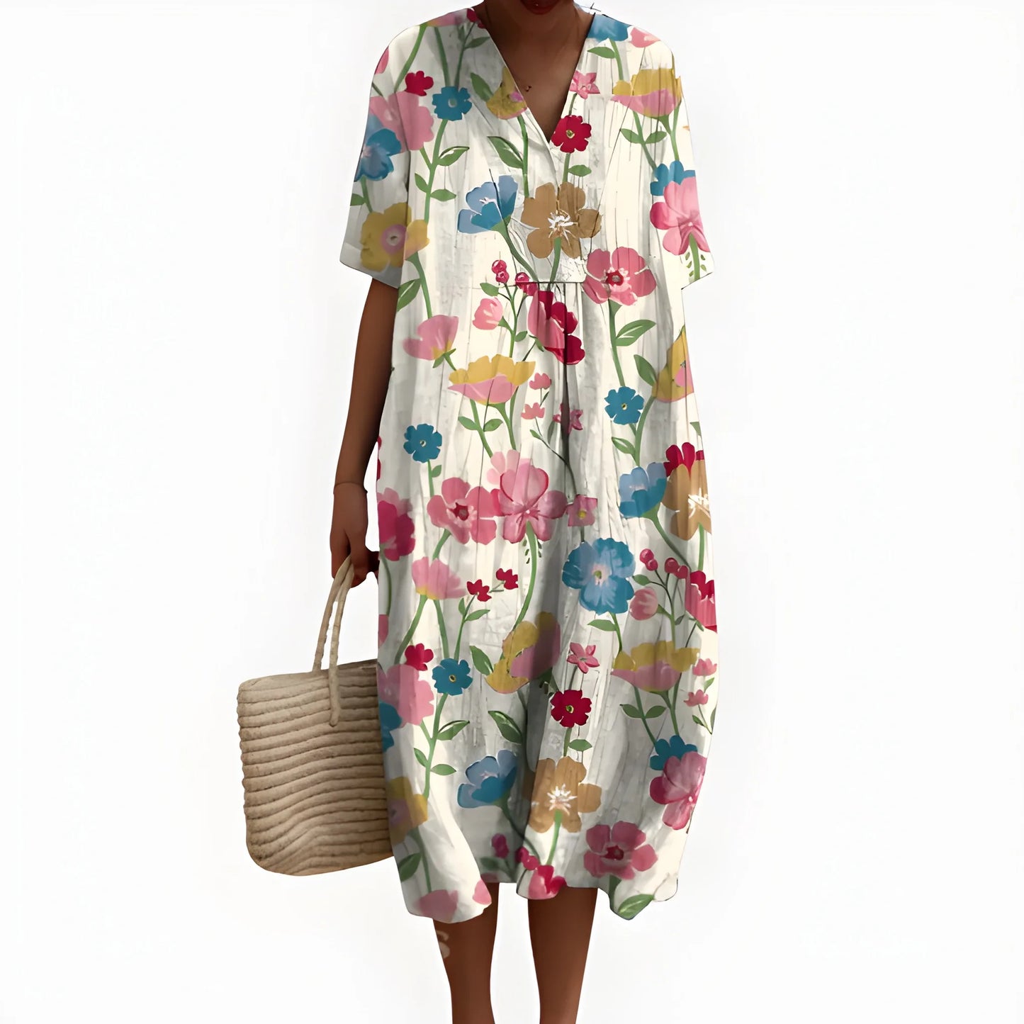 Vestido de Verano Midi de Flores Casual con Fruncido