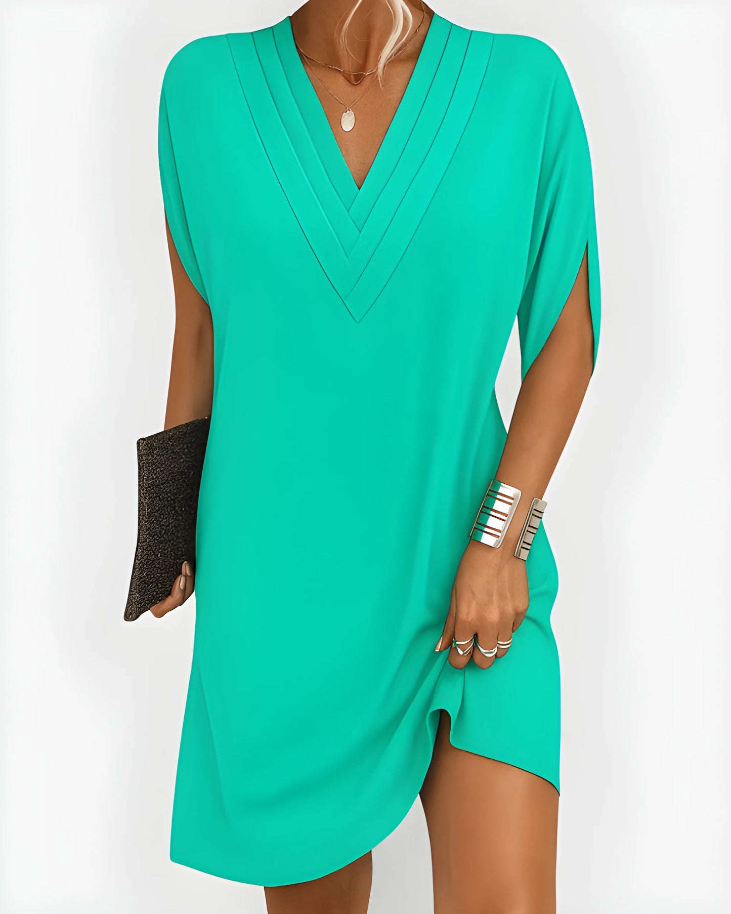 Vestido corto midi de verano casual con escote en V