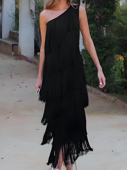 Vestido Invitada Boda Maxi Elegante Casual con Cut Out y Plisado