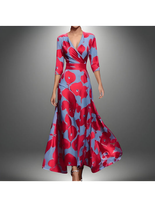 Vestido de invitada de boda midi elegante casual con estampado y cruzado