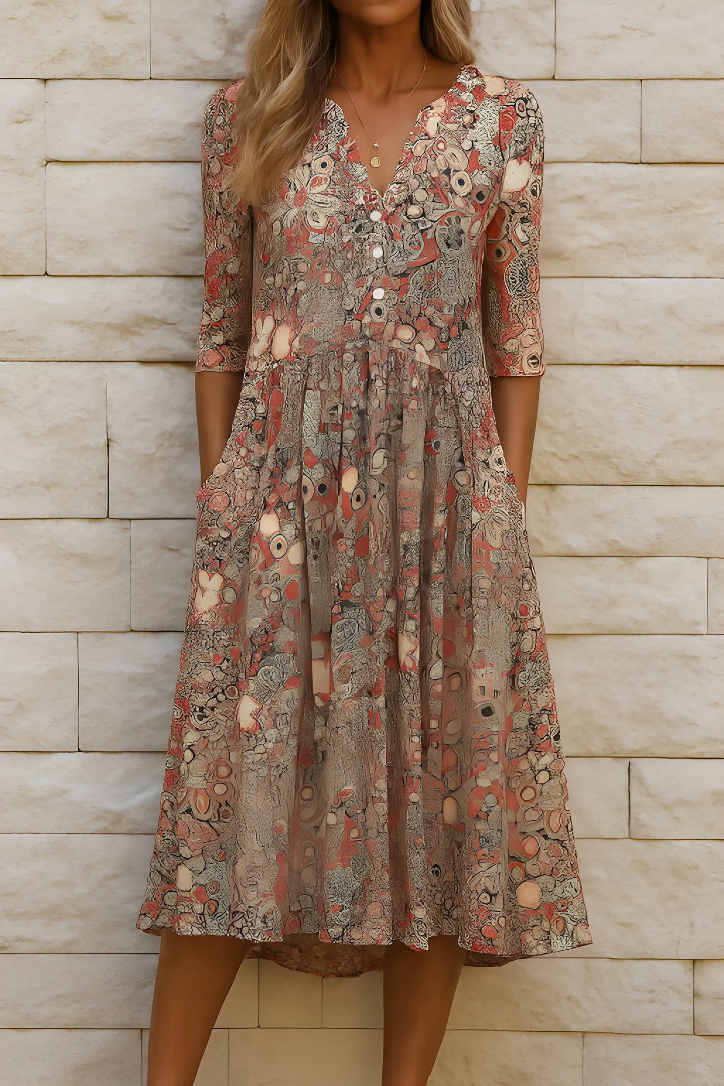 Vestido de Verano Midi Elegante Casual con Escote en V