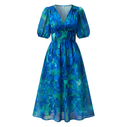Vestido de Verano Midi Casual Elegante con Cintura Fruncida