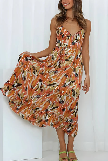 Vestido de verano midi boho elegante con espalda descubierta