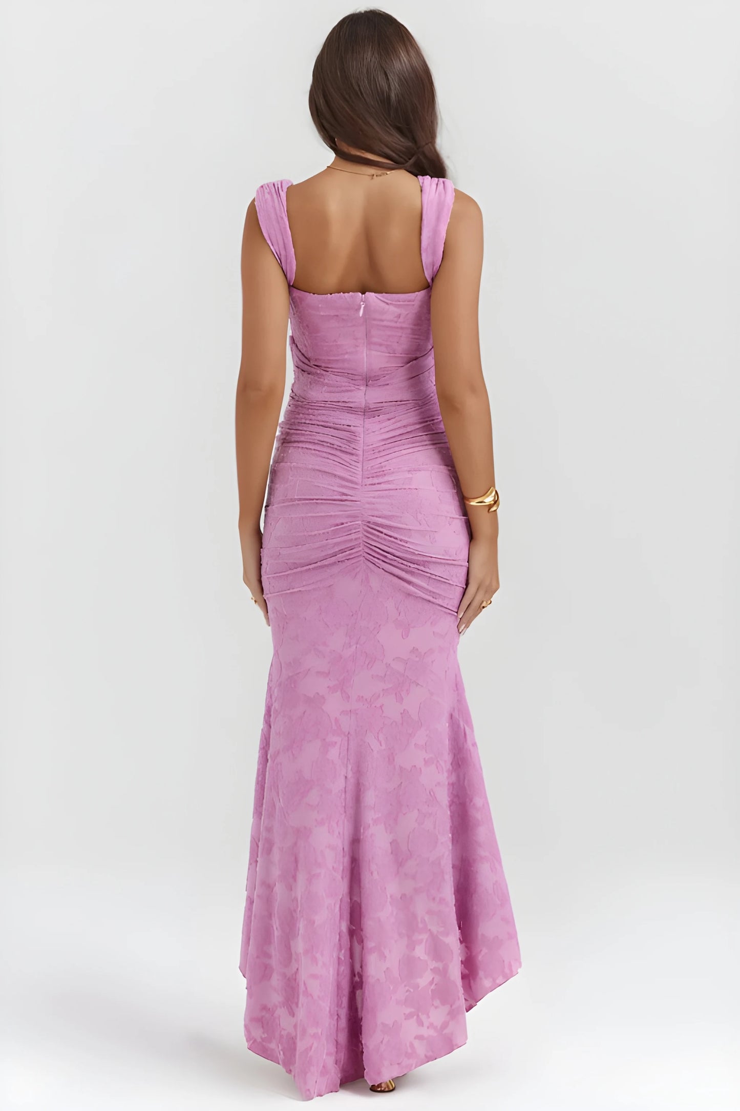 Vestido de invitada de boda largo elegante casual con escote palabra de honor