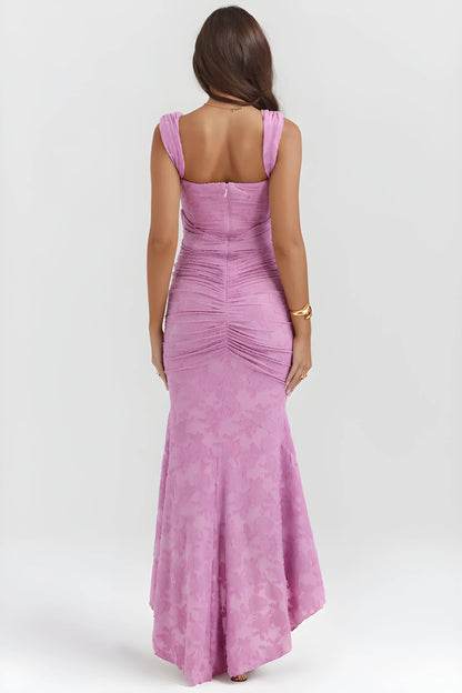 Vestido de invitada de boda largo elegante casual con escote palabra de honor