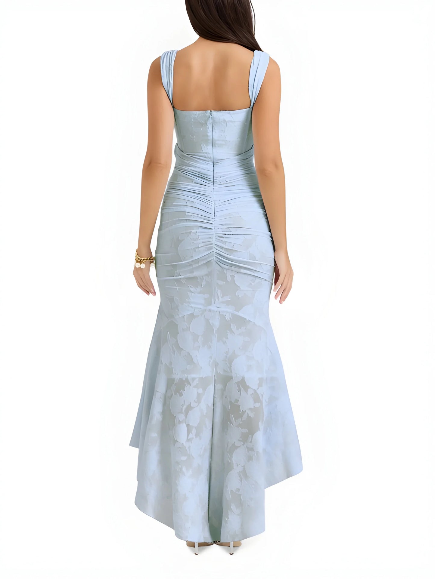Vestido de invitada de boda largo elegante casual con escote palabra de honor