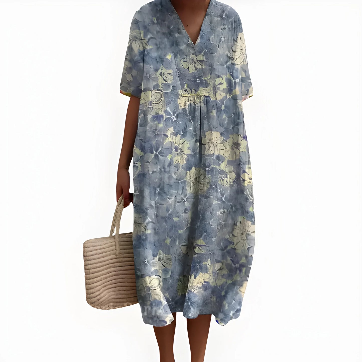 Vestido de Verano Midi de Flores Casual con Fruncido