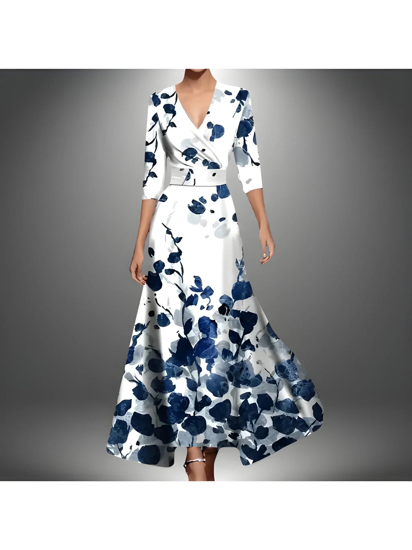 Vestido de invitada de boda midi elegante casual con estampado y cruzado