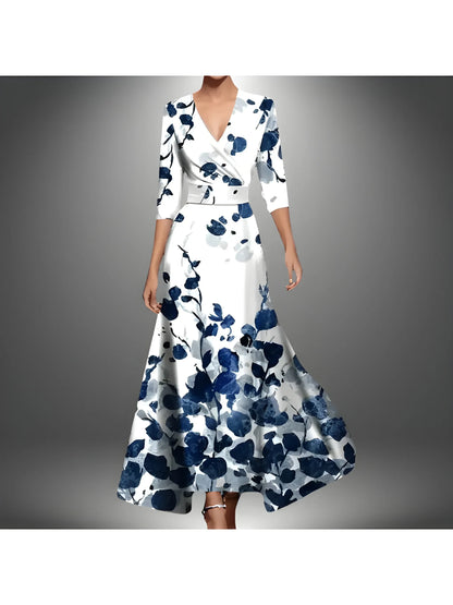 Vestido de invitada de boda midi elegante casual con estampado y cruzado