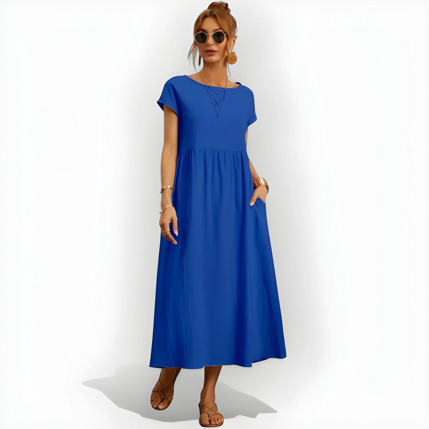 Vestido de Verano Midi Casual Cómodo con Bolsillos